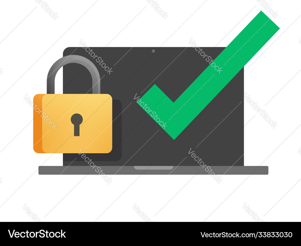 Secure online lock check mark on laptop computer Secure online lock check mark on laptop computer vector image
