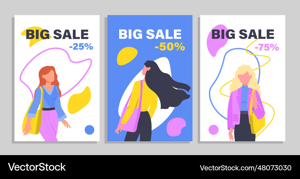 Shopping girls banner set Shopping girls banner set vector image