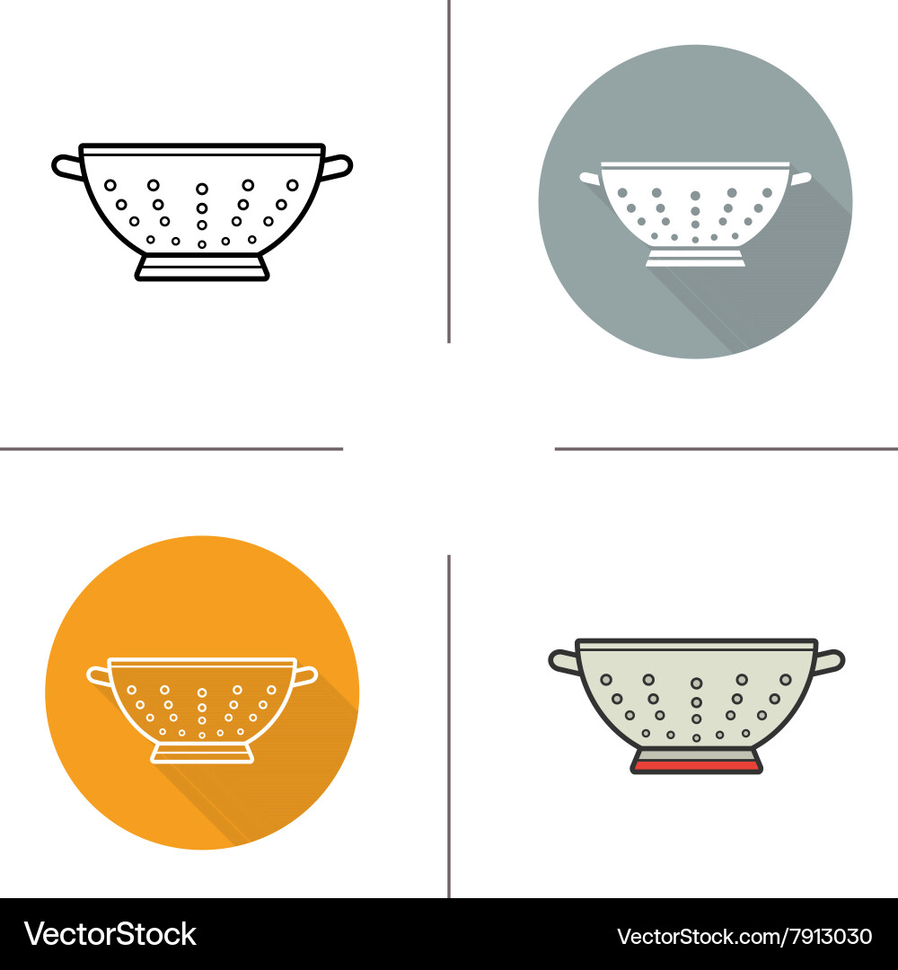 Sieve flat design linear and color icons set Vector Image