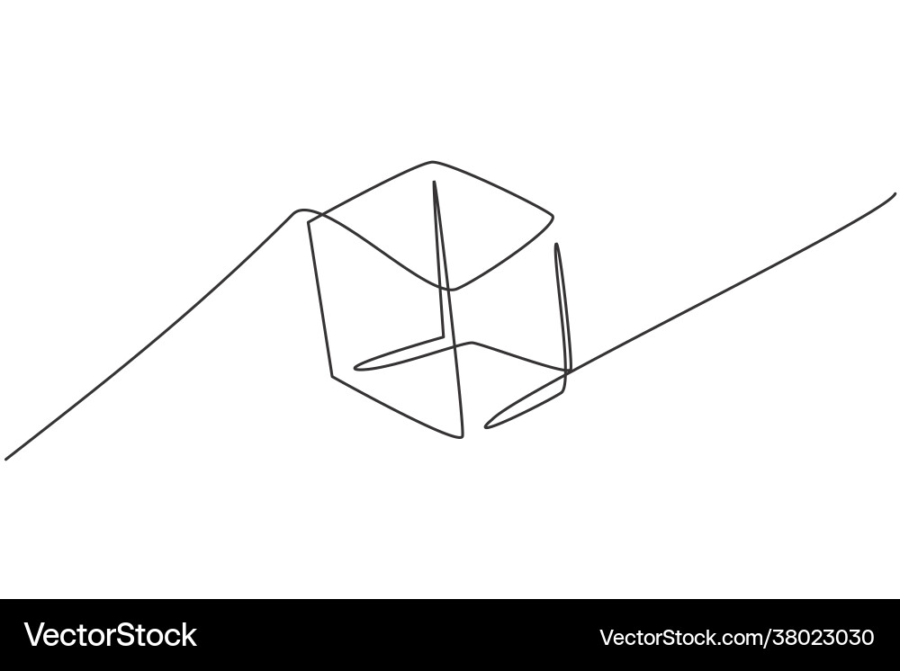 Single one line drawing cube geometry shape Single one line drawing cube geometry shape vector image