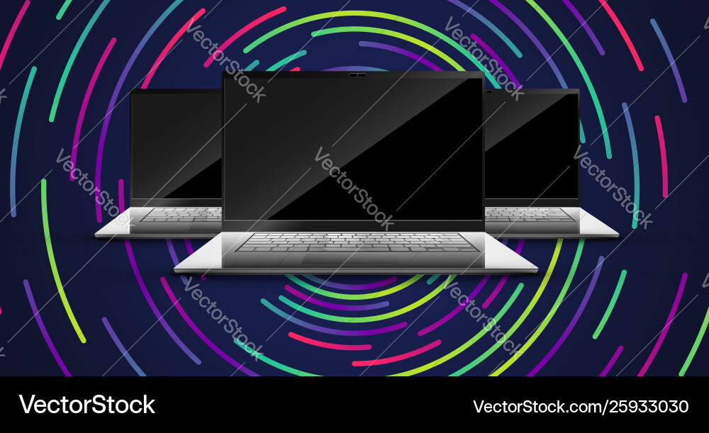 Three realistic computers with a colorful Three realistic computers with a colorful vector image