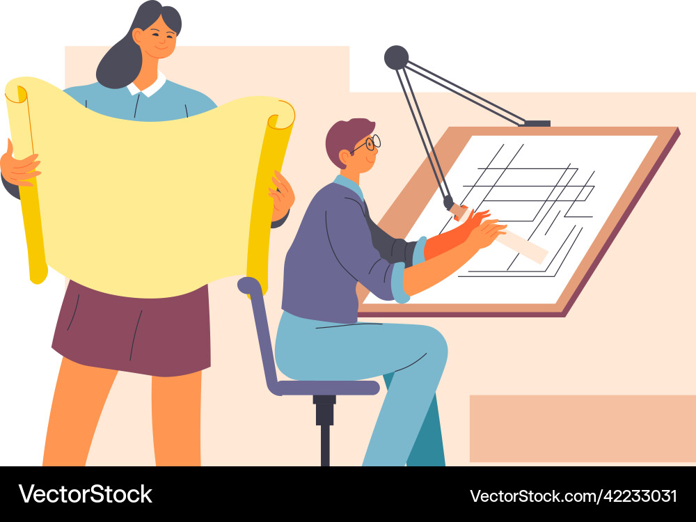 Architect and engineer designer working on project Architect and engineer designer working on project vector image