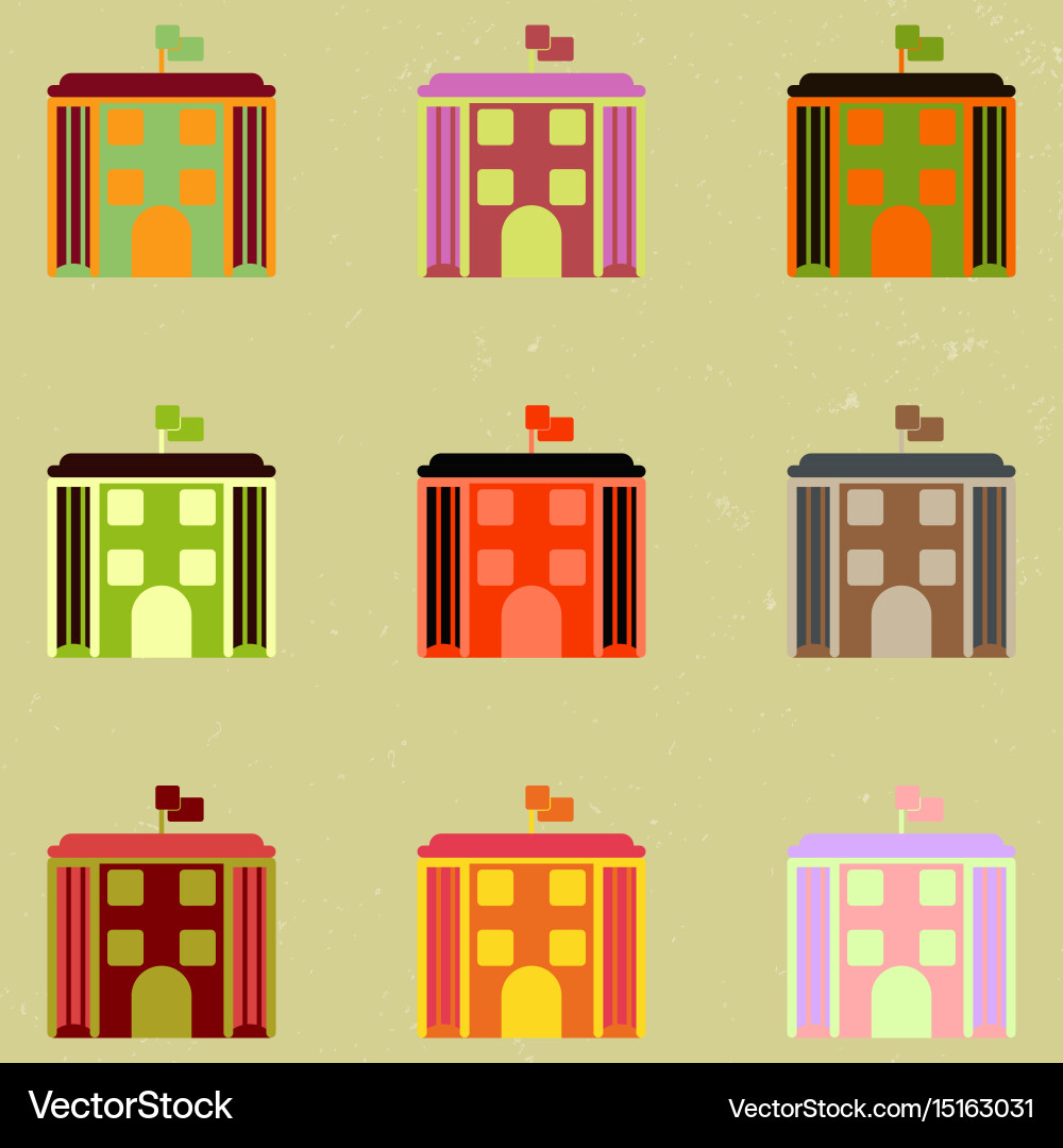 Architecture building and columns with flag set Vector Image