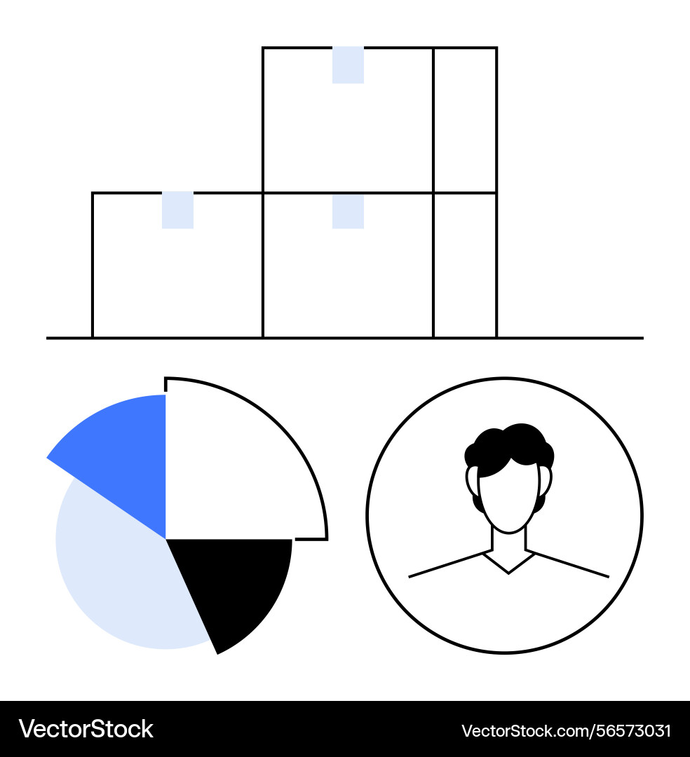 Boxes pie chart and user profile representing Boxes pie chart and user profile representing Vector Image