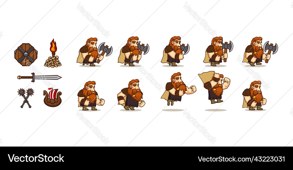 Game character viking walk and jump cycle sequence Game character viking walk and jump cycle sequence Vector Image