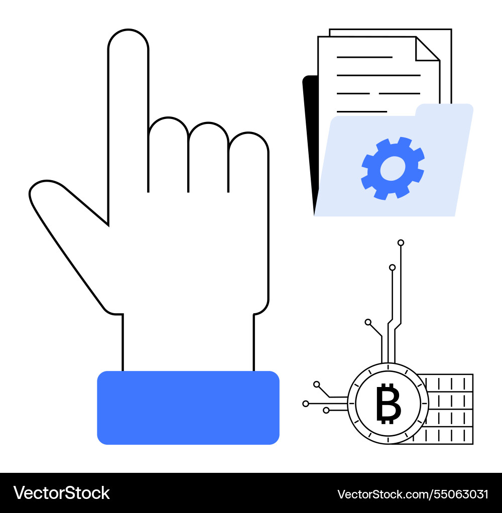 Hand cursor with blockchain bitcoin symbol Hand cursor with blockchain bitcoin symbol vector image