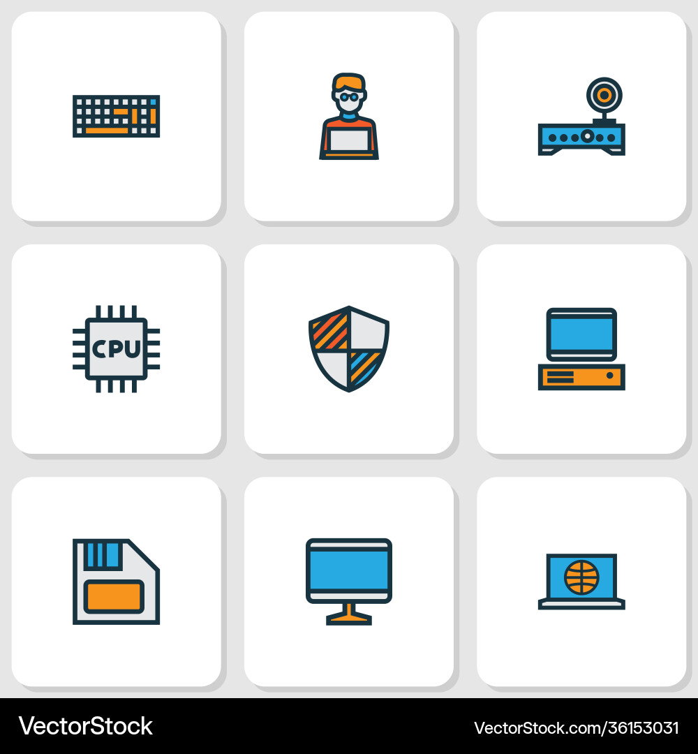 Hardware icons colored line set with cpu computer Hardware icons colored line set with cpu computer vector image