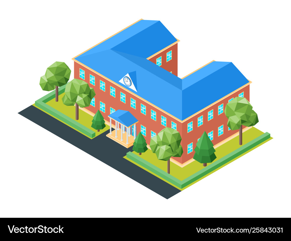 Isometric school building Royalty Free Vector Image