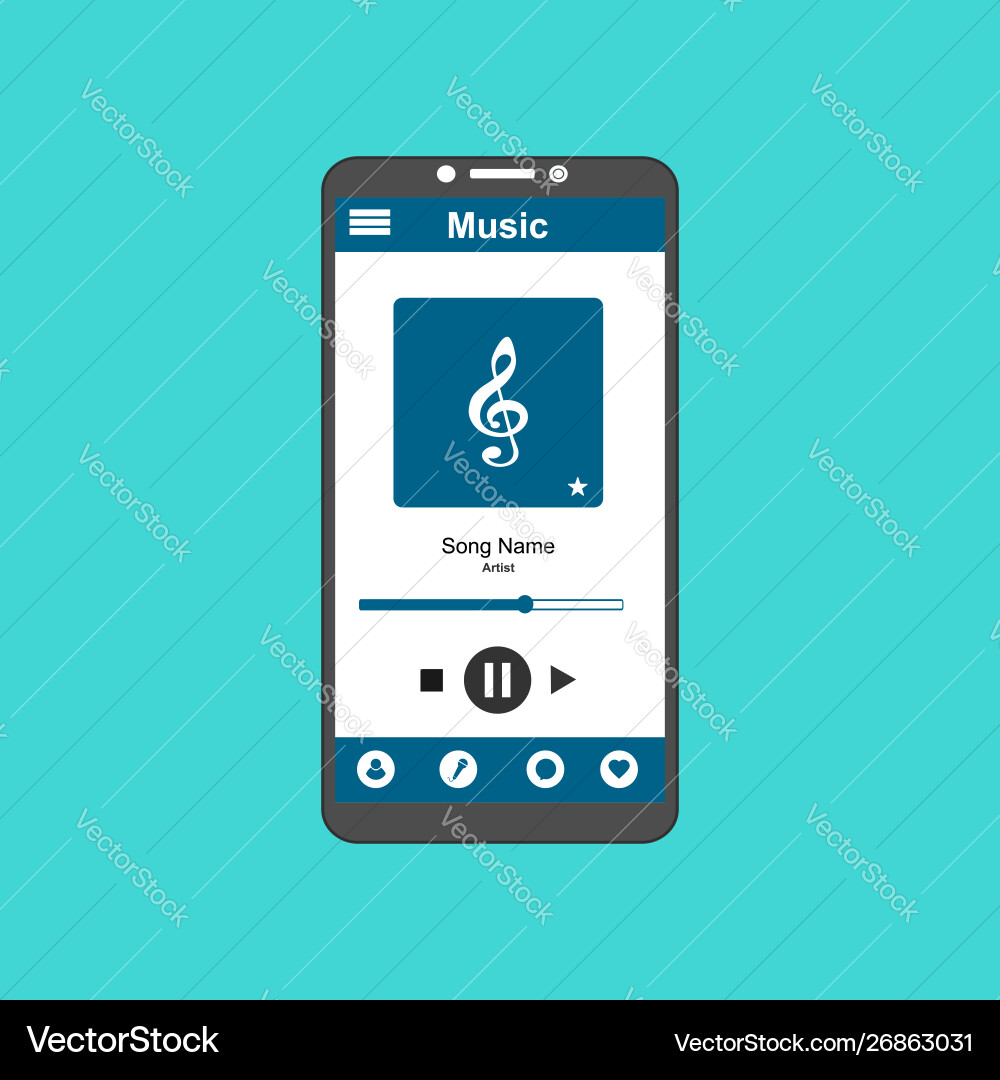 Media player application app template with flat Media player application app template with flat vector image