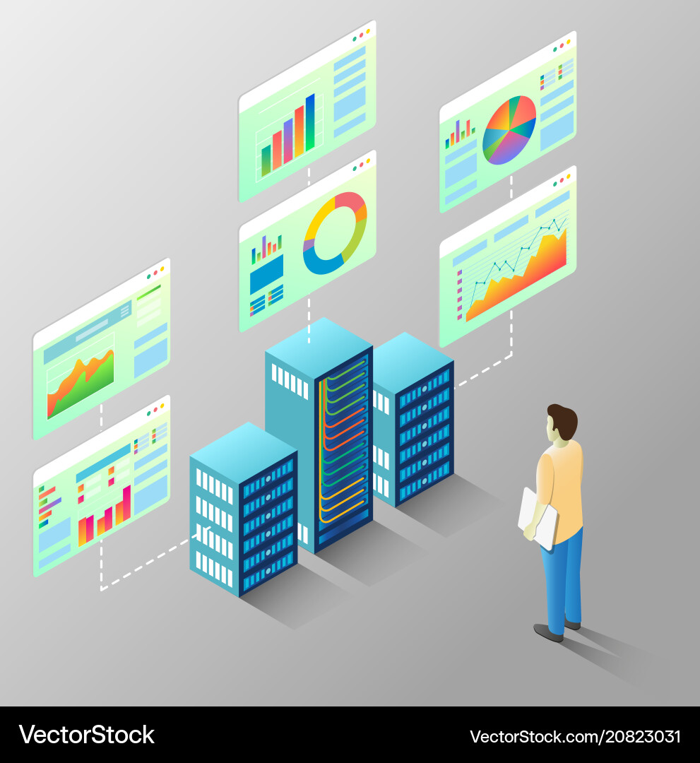 Server Data Flow Chart - Isometric vector image