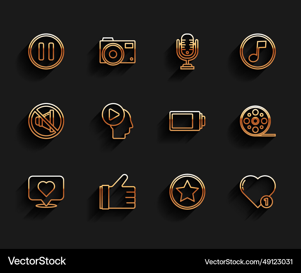 Set line like and heart hand pause button Vector Image
