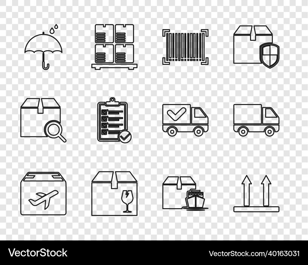 Set line plane and cardboard box this side up Set line plane and cardboard box this side up vector image