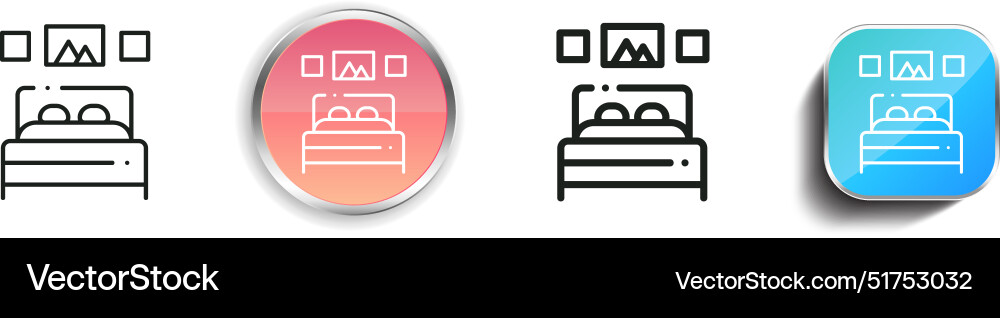 Bedroom icon thin linear regular and button style Bedroom icon thin linear regular and button style vector image