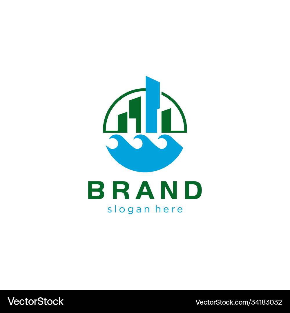 Building and wave logo concept Vector Image