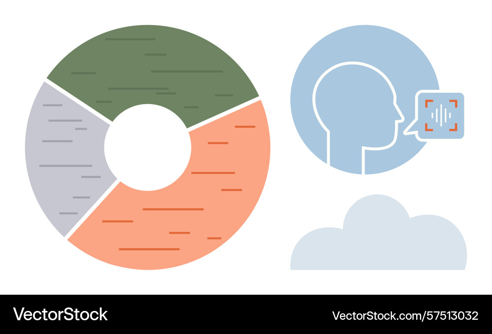 Data pie chart head profile with audio analysis Data pie chart head profile with audio analysis vector image