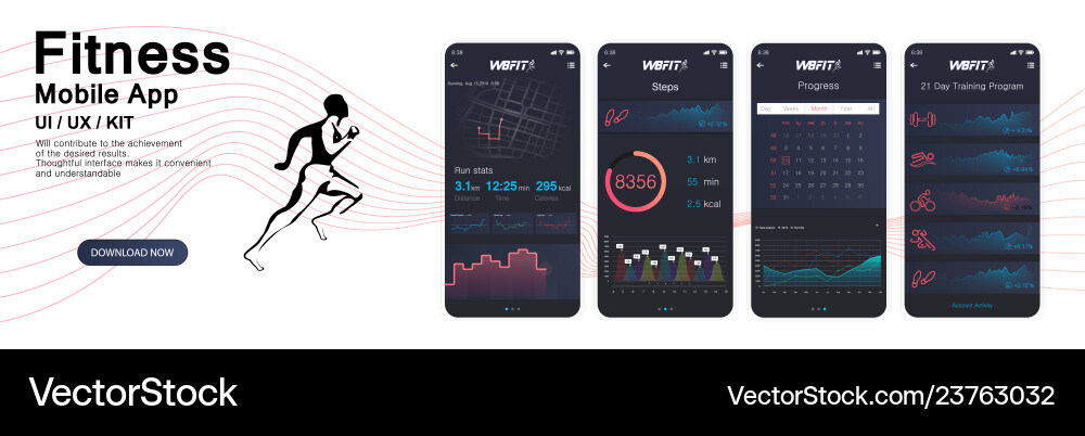 Different ui ux gui screens fitnes app Different ui ux gui screens fitnes app Vector Image