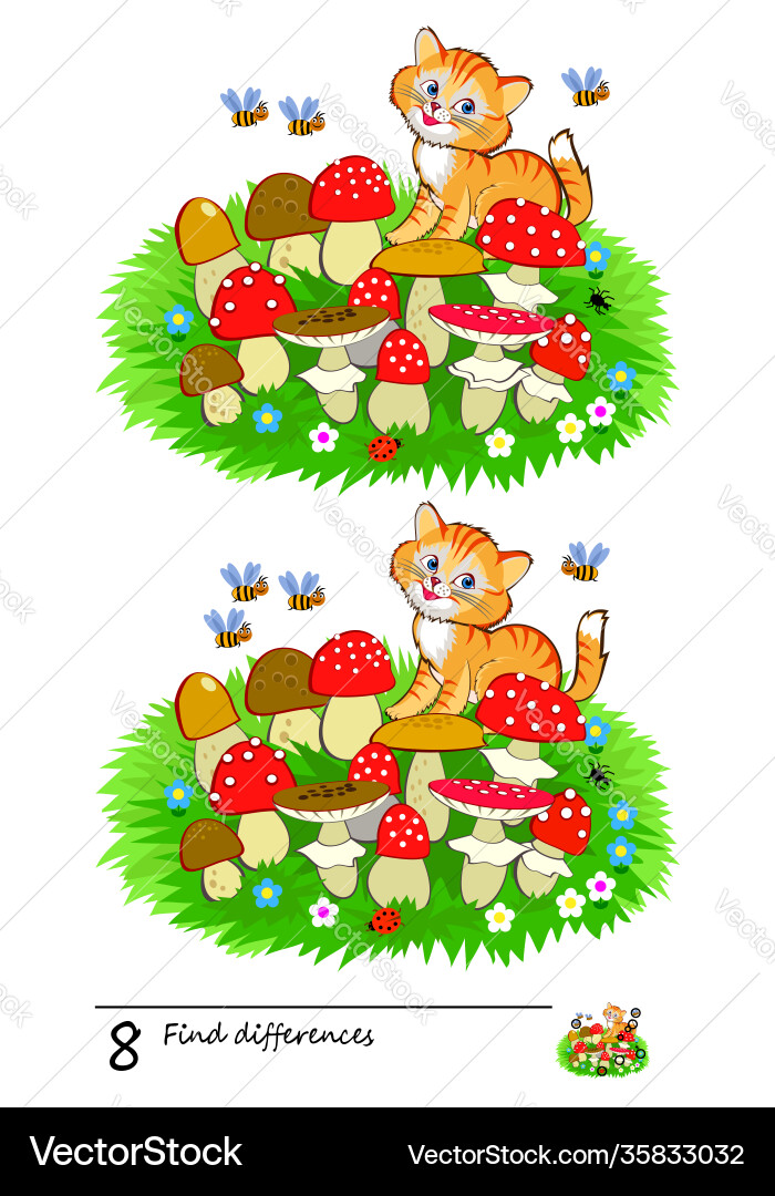 Find 8 differences logic puzzle game for children Find 8 differences logic puzzle game for children vector image