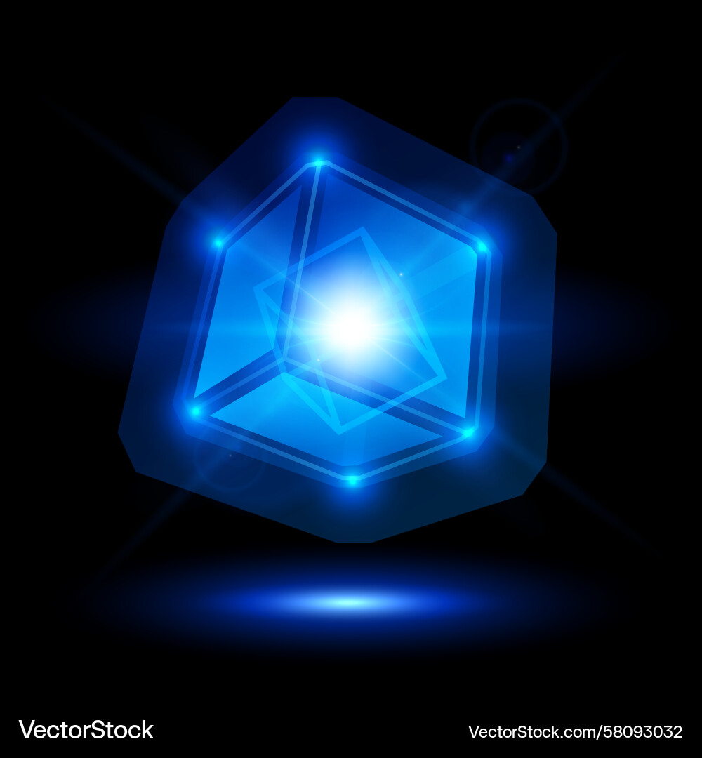 Glowing Cybercube with Rays Vector Image