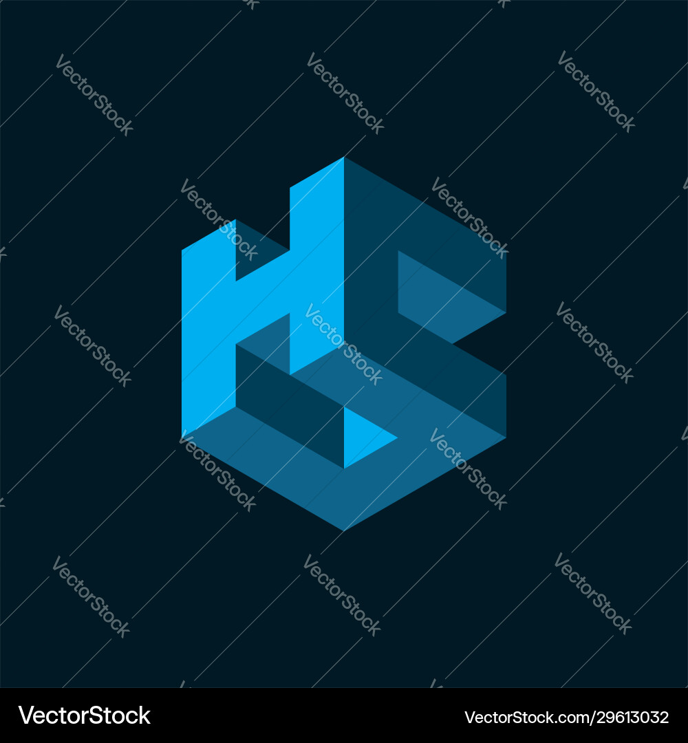 H & C Initial Logo - 3D Cube Icon Vector Image