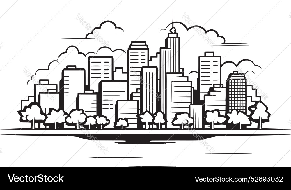 Outline of urban landscape black emblem Outline of urban landscape black emblem vector image