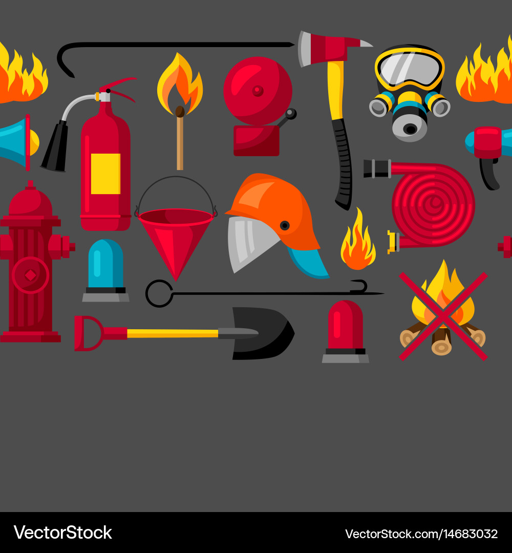 Seamless pattern with firefighting items fire vector image
