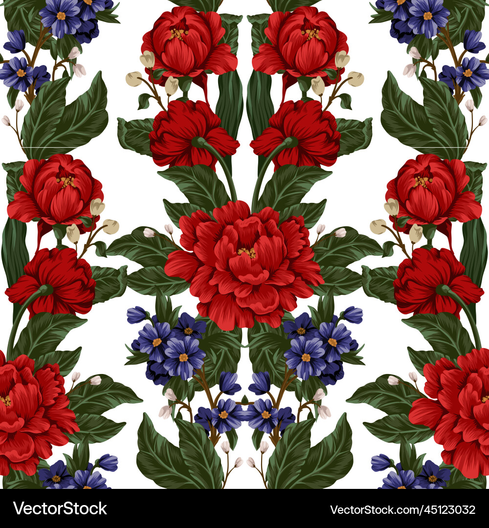 Seamless pattern with red peonies and small Seamless pattern with red peonies and small Vector Image
