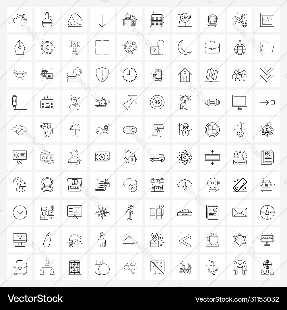 Set 100 einfache Liniensymbole für Web und Print Vektorbild