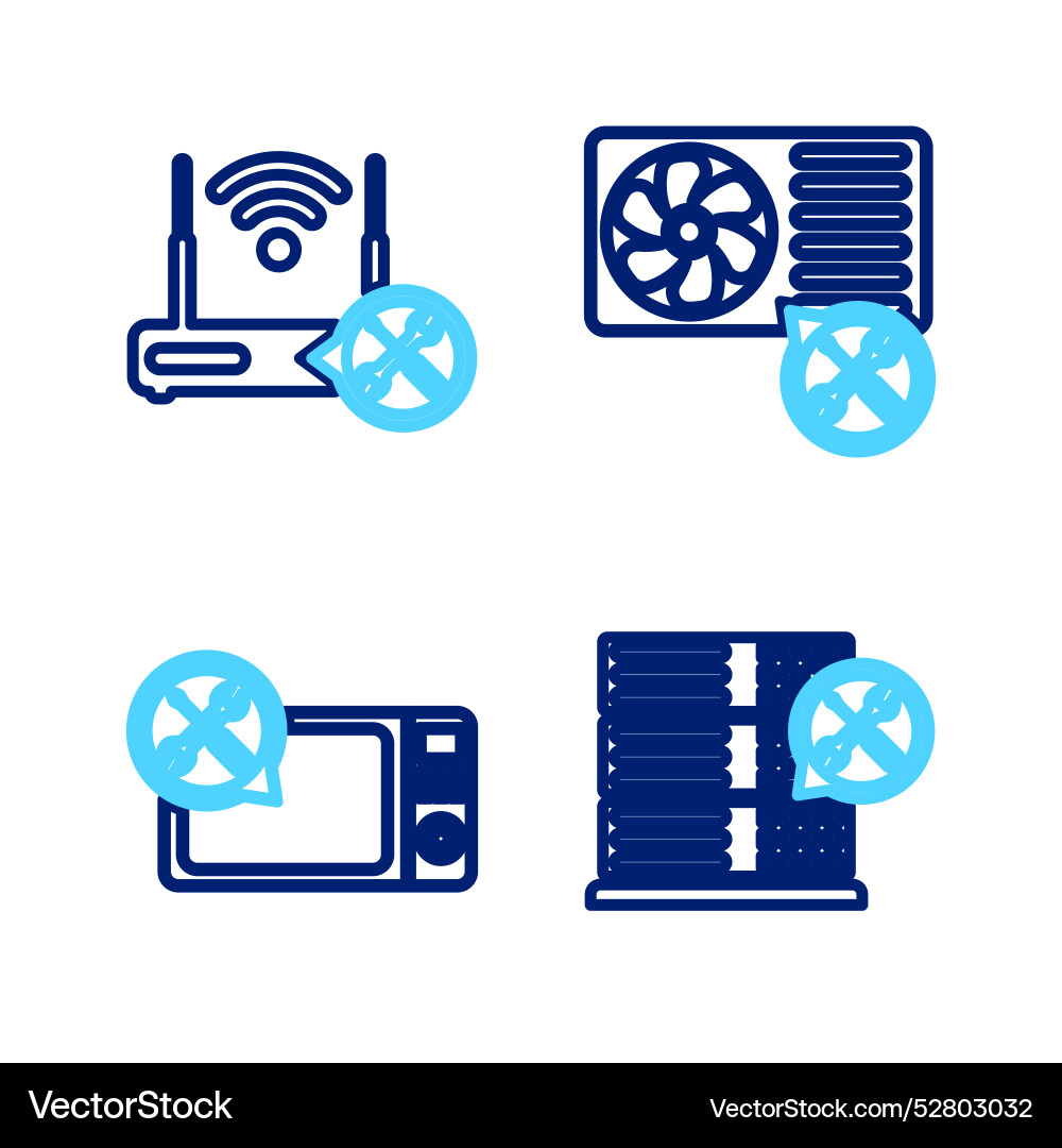 Set line database server service microwave oven vector image