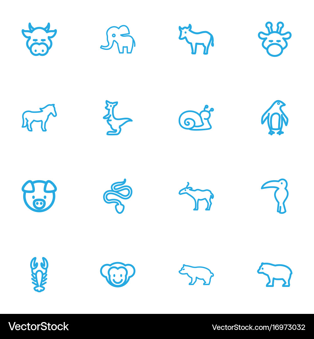 Set of 16 editable zoo outline icons includes vector image