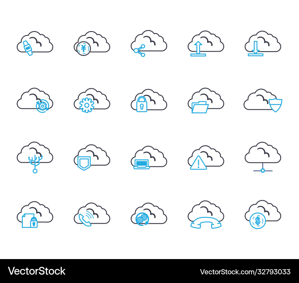 Cloud computing line style icon set design vector image