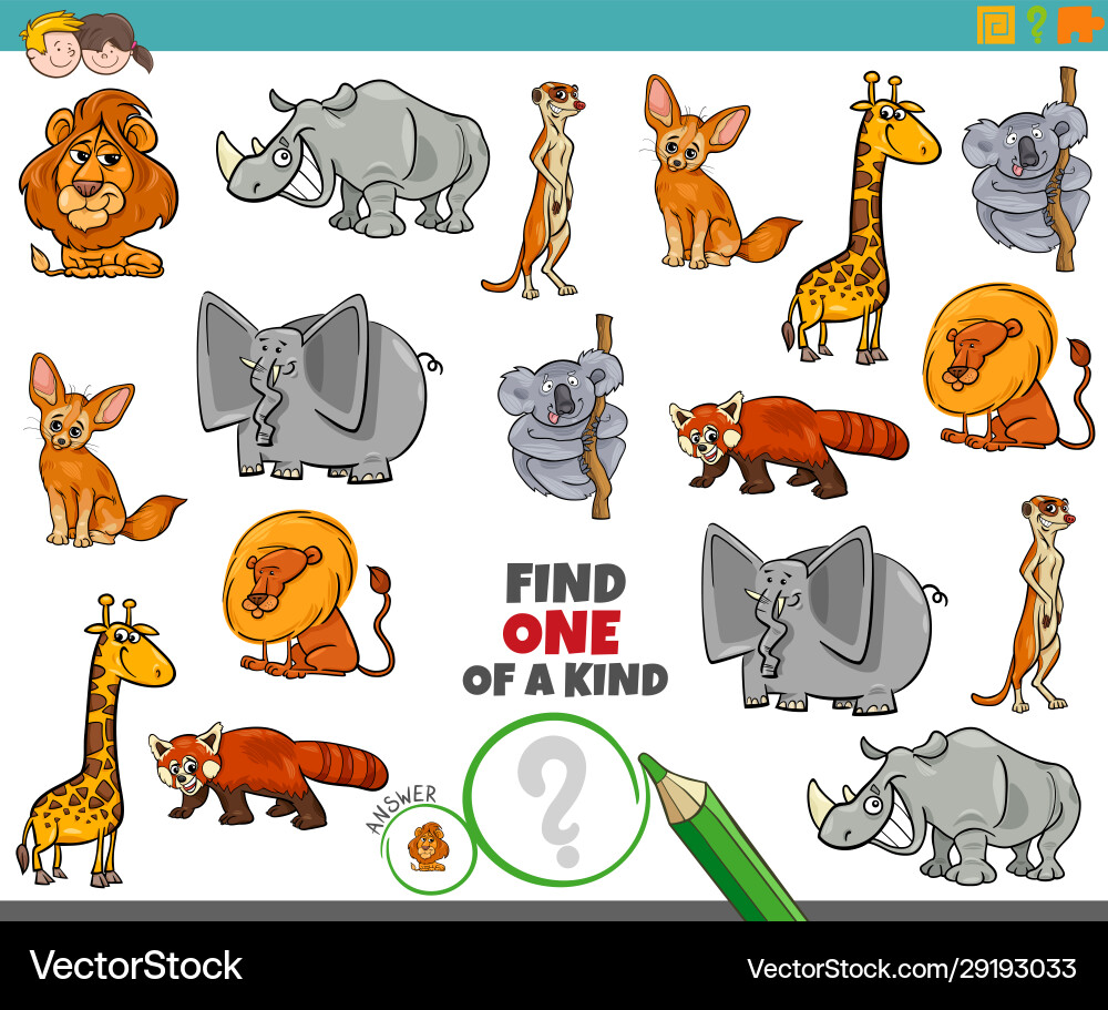 Find One of a Kind Animal Game Vector Image