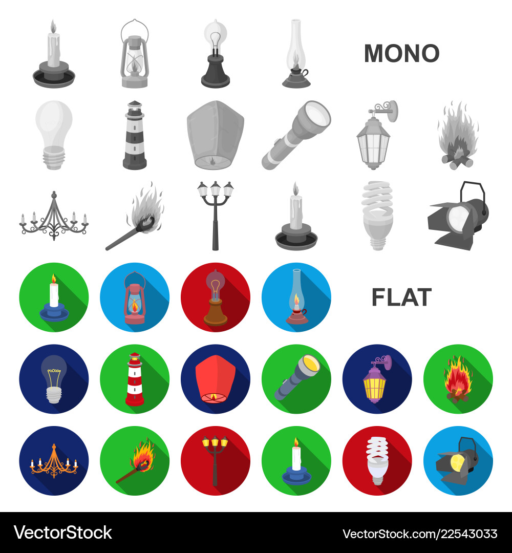 Light source flat icons in set collection Light source flat icons in set collection Vector Image