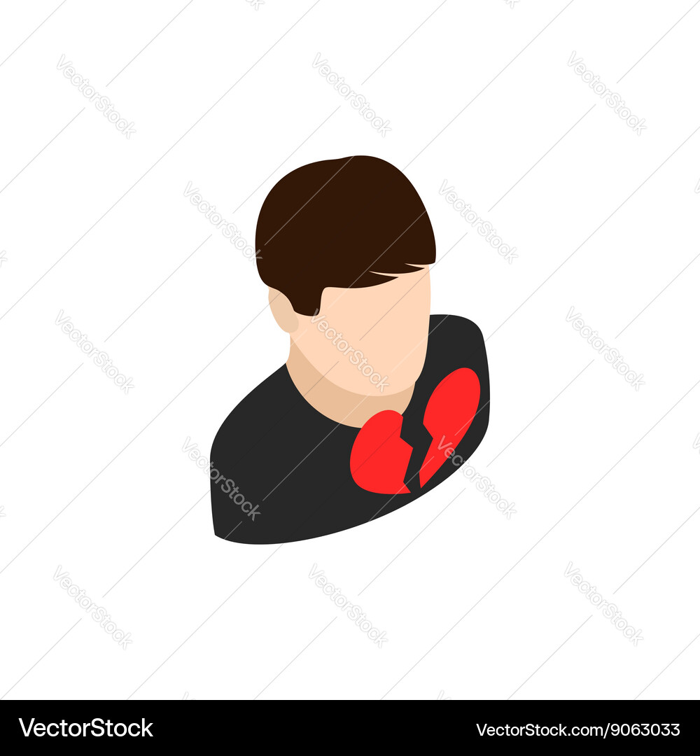 Man with broken hearth icon isometric 3d style vector image