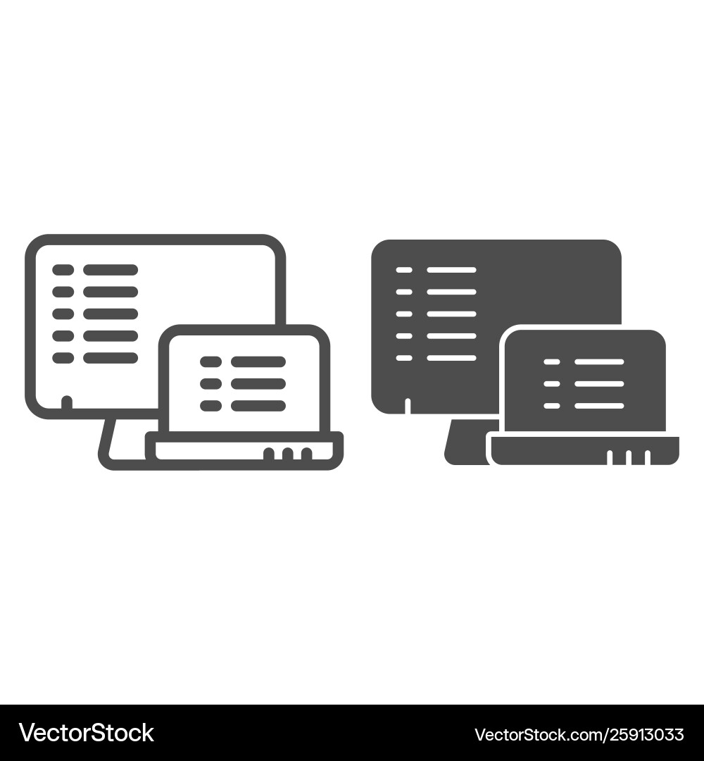 Monitors with list line and glyph icon lists vector image