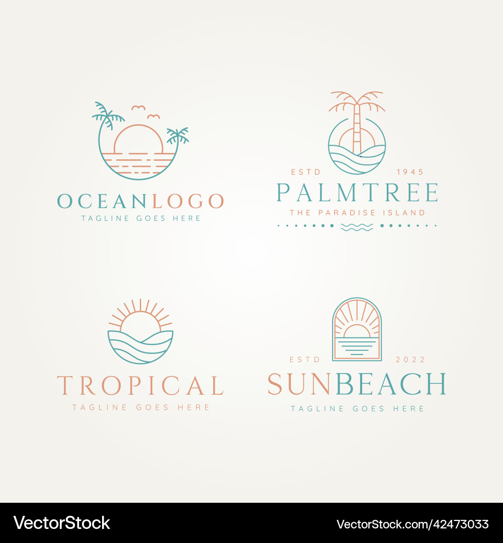 Set of tropical ocean sun beach simple logo Set of tropical ocean sun beach simple logo vector image