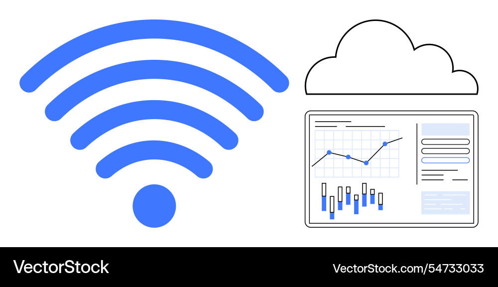 Wireless network analyzing data with cloud storage Vector Image
