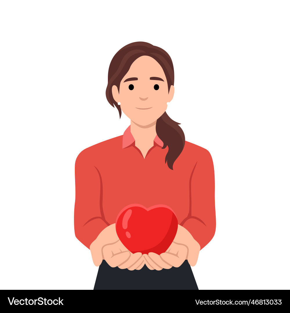 Woman Holding Heart - Love Symbol Vector Image