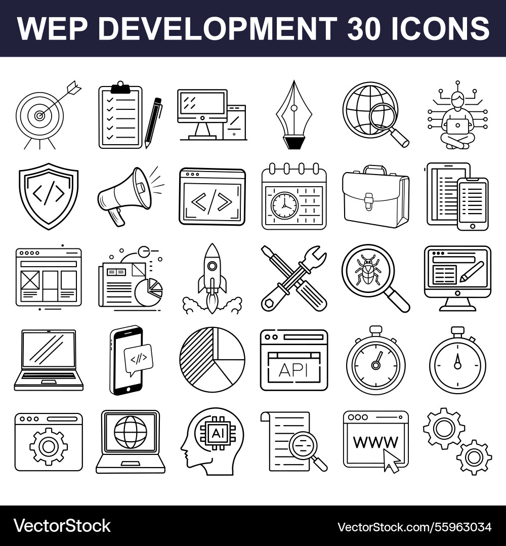 30 web development line icons modern app design 30 web development line icons modern app design vector image