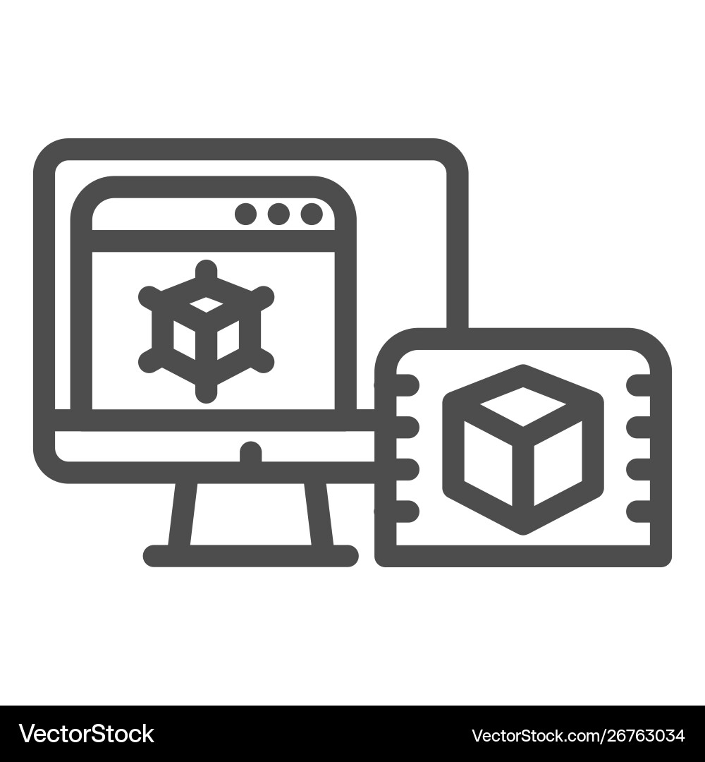 3d design on computer line icon pc monitor vector image