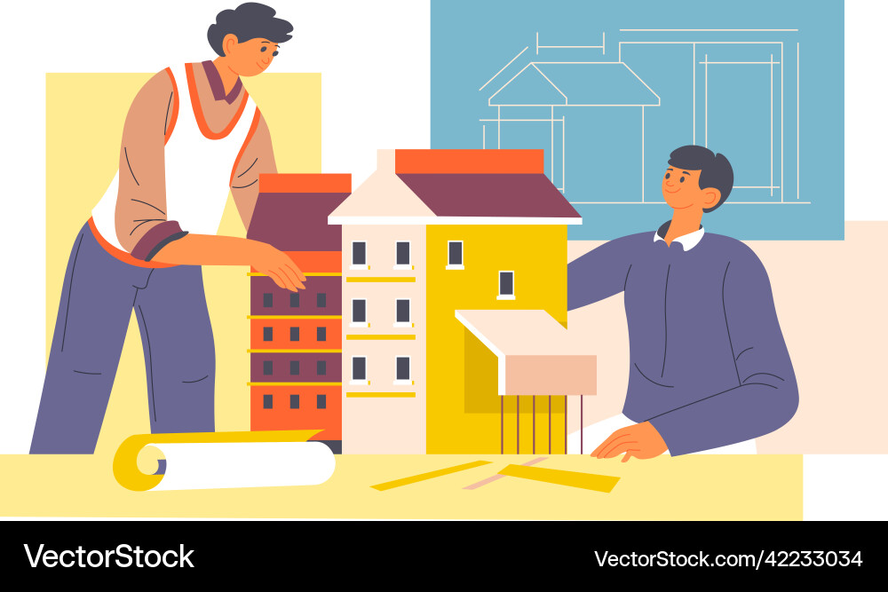 Architects working on building project models Architects working on building project models vector image