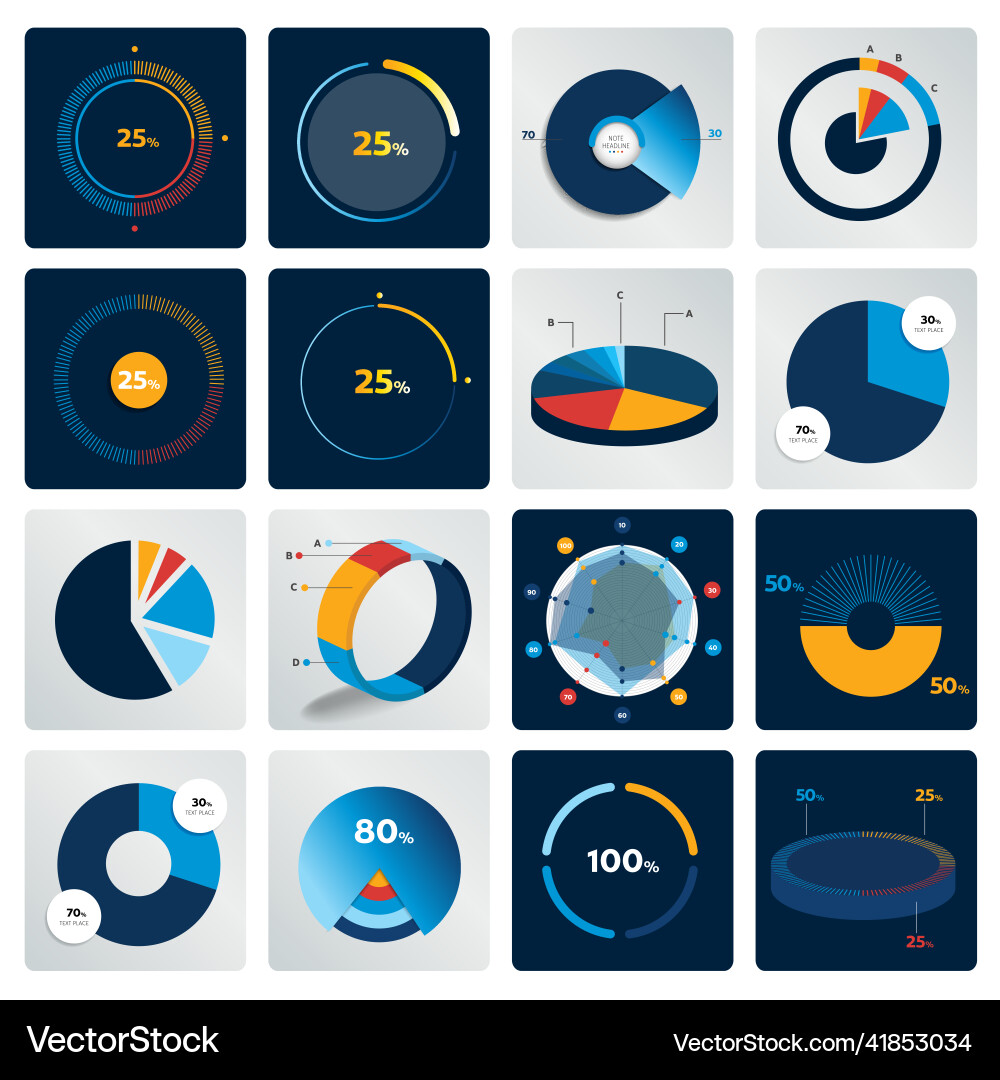 Big set of round circle chart graph simply color Big set of round circle chart graph simply color vector image