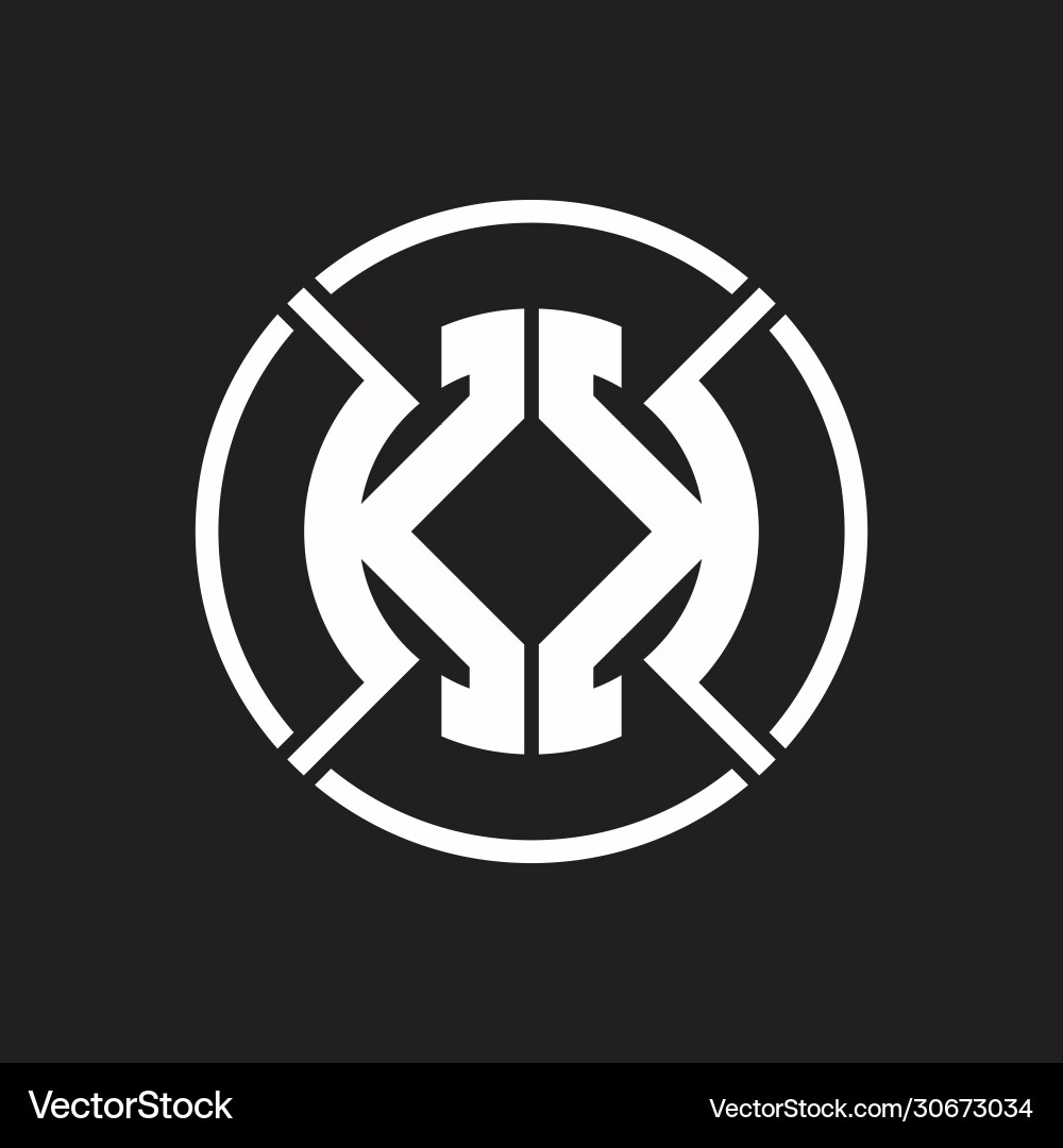 Kk logo monogram with four part circle slash vector image