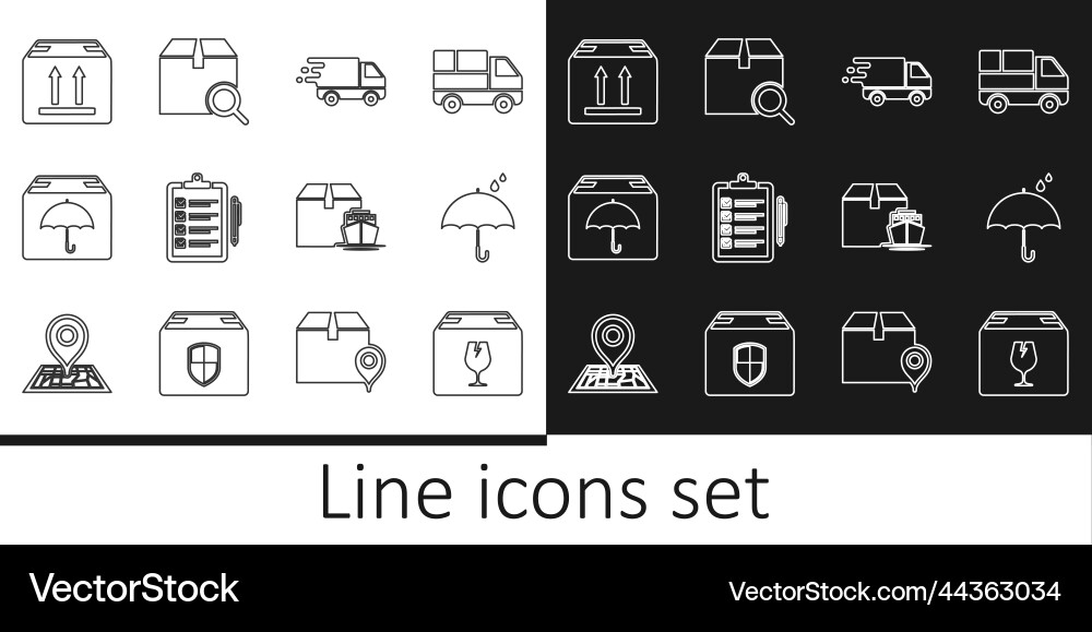 Set line delivery box with fragile content Set line delivery box with fragile content Vector Image