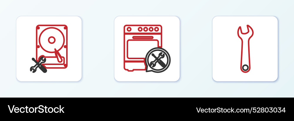Set line wrench hard disk drive service and oven Vector Image