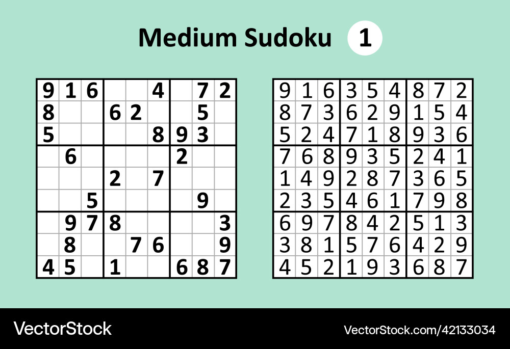 Sudoku game with answers medium complexity vector image