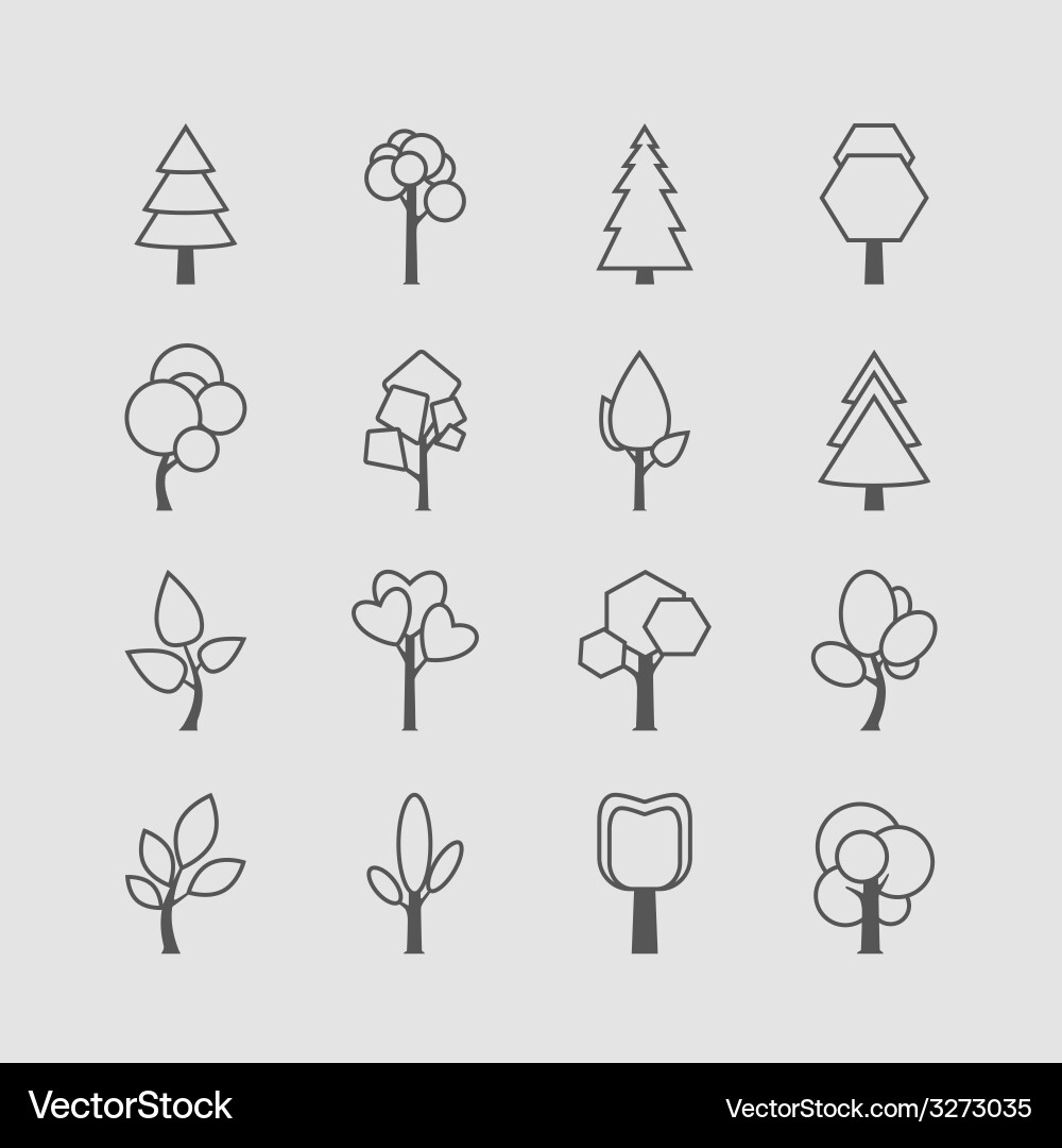 Assorted outlined tree icon set vector image