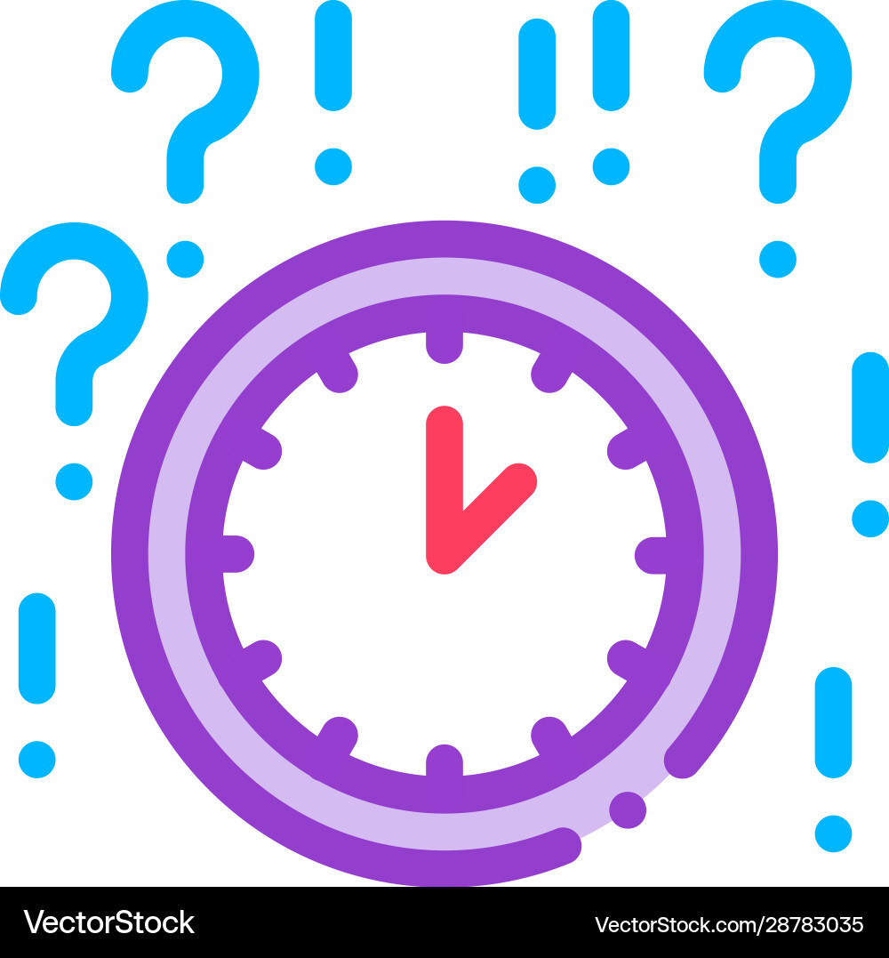Clock and question mark icon outline Clock and question mark icon outline vector image