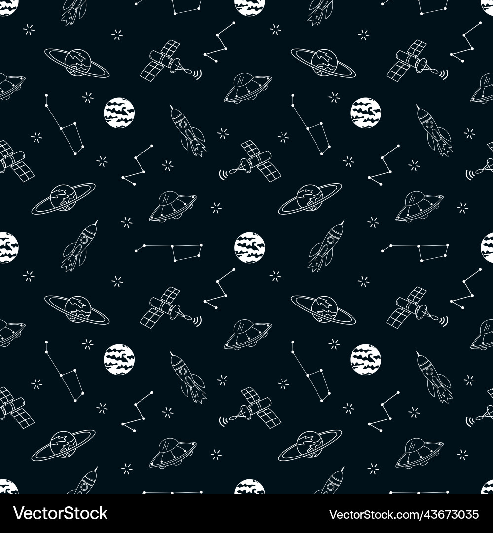 Hand drawn space elements seamless pattern Hand drawn space elements seamless pattern vector image