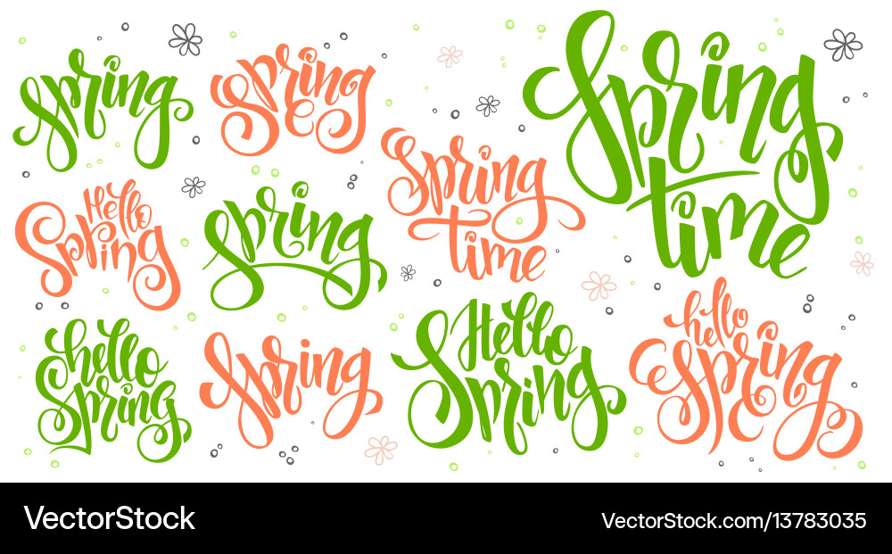 Hello Spring Lettering Text Set Vector Image