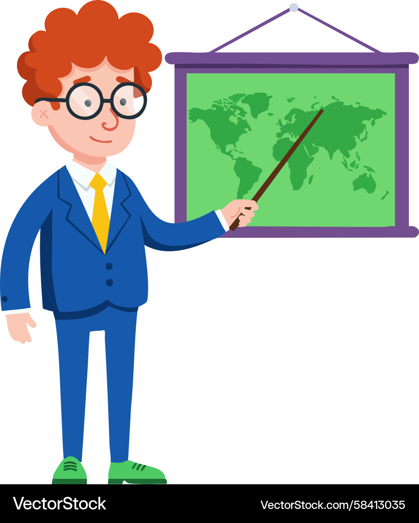 Man Giving Presentation with World Map Vector Image